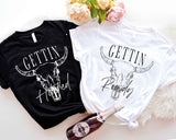 Getting Hitched Getting Rowdy Shirt, Cow Skull Shirt, Western Bachelorette Party Shirt