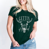 Getting Hitched Getting Rowdy Shirt, Cow Skull Shirt, Western Bachelorette Party Shirt