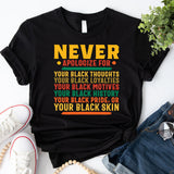 Proud To Be Black Shirt, Never Apologize Black History Shirt, Black Pride Shirt