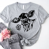 Cow With Flowers Shirt, Cow Head Shirt, Farm Life Shirt