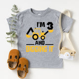 I'm 3 and Digging It, 3'th Birthday T-Shirt, Excavator Birthday T-Shirt, Birthday Boy Shirt