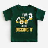 I'm 3 and Digging It, 3'th Birthday T-Shirt, Excavator Birthday T-Shirt, Birthday Boy Shirt