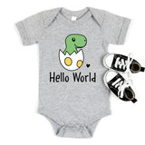 Hello World Bodysuit, Baby Dinosaur Onesie, Dino Baby Shirt, Newborn Baby Dino Tees