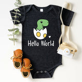 Hello World Bodysuit, Baby Dinosaur Onesie, Dino Baby Shirt, Newborn Baby Dino Tees