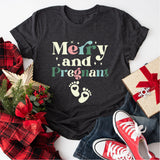 Merry and Pregnant T-Shirt, Pregnancy Announcement Shirt, Pregnant Christmas Tee