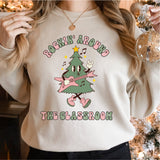 Rockin Around the Classroom Sweatshirt, Teacher Christmas Shirt, Retro Xmas Tee