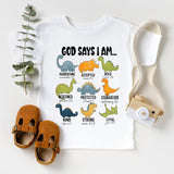 God says I am Dinosaur Shirt, Kids Religious Tee