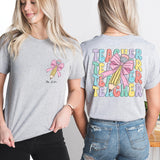 Teacher Pencil Coquette Bow Shirt, Teacher Name T-Shirt