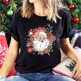 Floral Santa Sweatshirt, Retro Christmas Shirt, Pink Santa Christmas Party Shirt