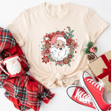 Floral Santa Sweatshirt, Retro Christmas Shirt, Pink Santa Christmas Party Shirt