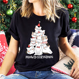 Meowy Christmas Shirt, Cat Tree Christmas T-Shirt