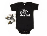 Mr. One derful Birthday Onesie, First Birthday Shirt, Birthday Boy Bodysuit - Nesta Tees