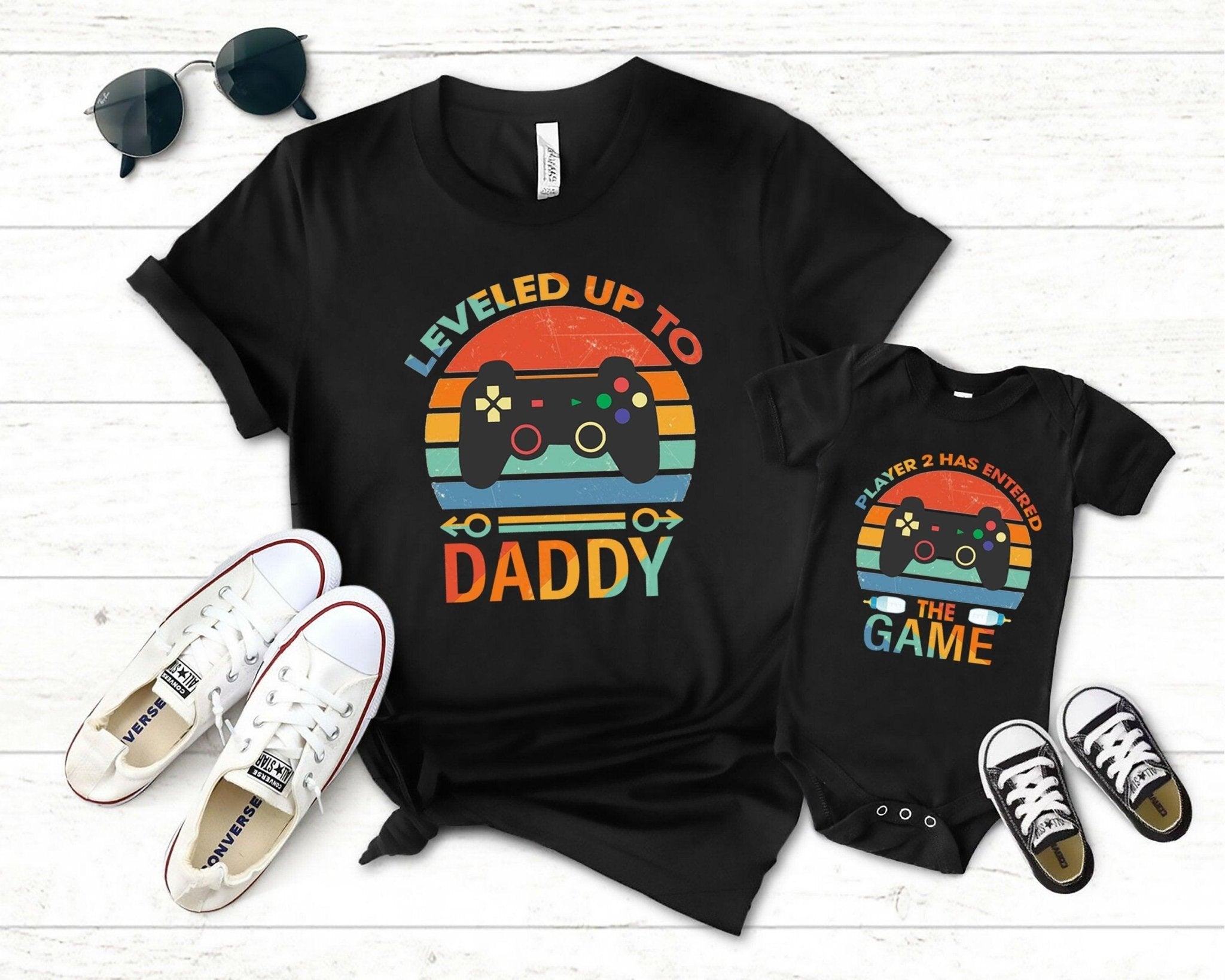 Gamer Dad and Baby T-Shirts, Leveled Up to Daddy Shirt, Player 2 Has Entered the Game Shirt - Nesta Tees