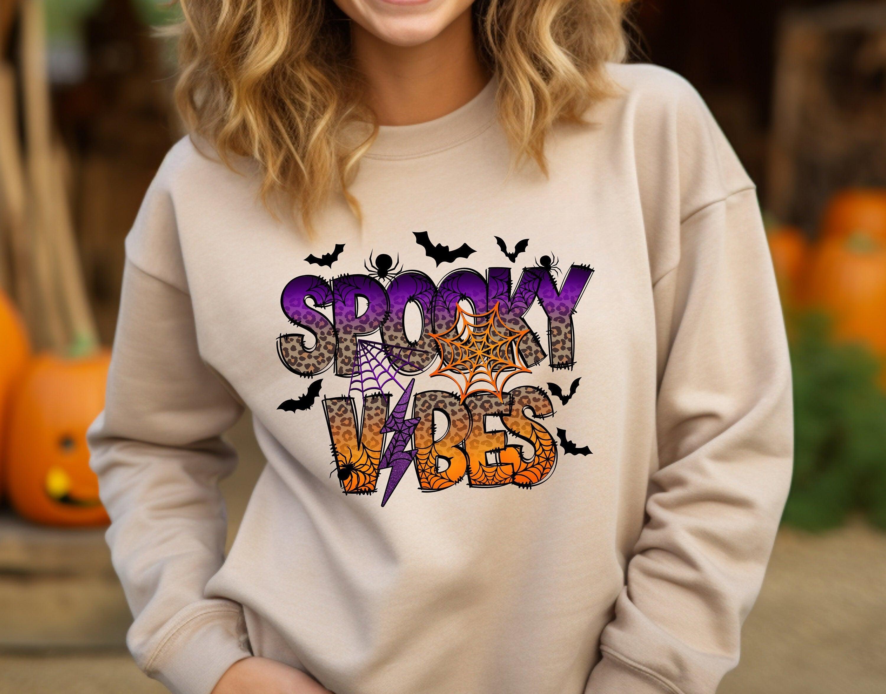 Spooky Vibes Sweatshirt, Halloween Sweatshirt, Leopard Spooky Season Hoodie, Halloween Party Hoodie, Fall Sweatshirt, Halloween Costume - Nesta Tees