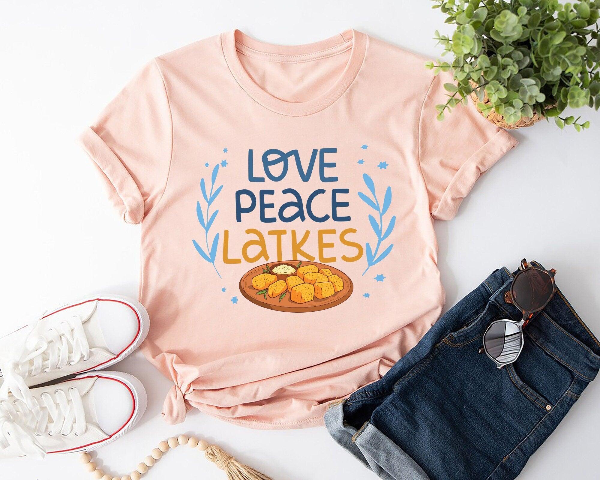 Love Peace Latkes Shirt, Happy Hanukkah Shirt, Shine and Bright Like a Menorah, Chanukah Shirt, Festival of Lights, Jewish Celebration - Nesta Tees