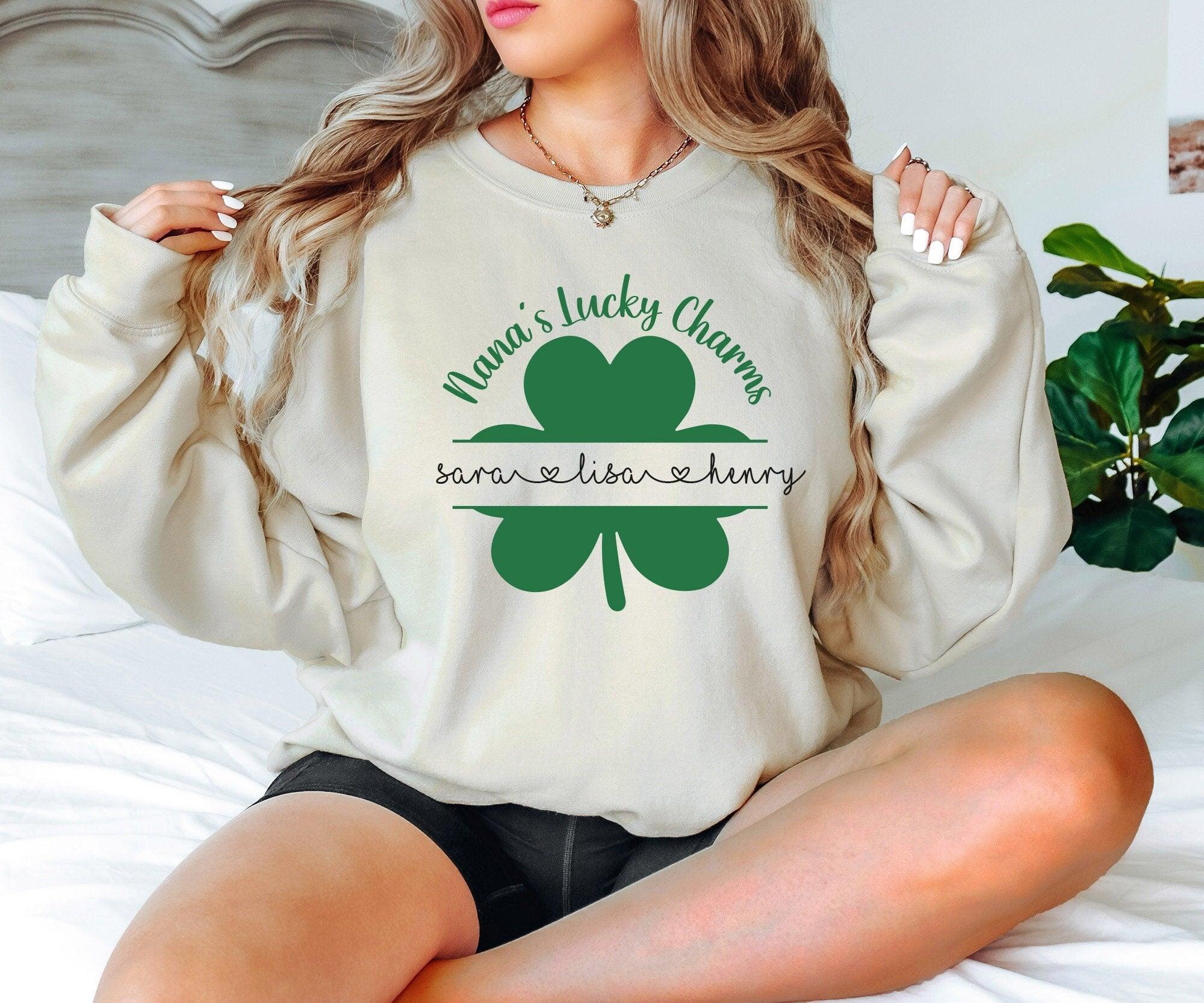 Personalized Nana Grandma Lucky Charms Shirt, Shamrocks Grandkids Name, St Patrick's Day Grandma Shirt, Gift For Nana, St Patrick's Gift - Nesta Tees